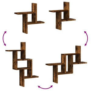 Vägghyllor 2 st rökfärgad ek 38x12x38 cm konstruerat trä