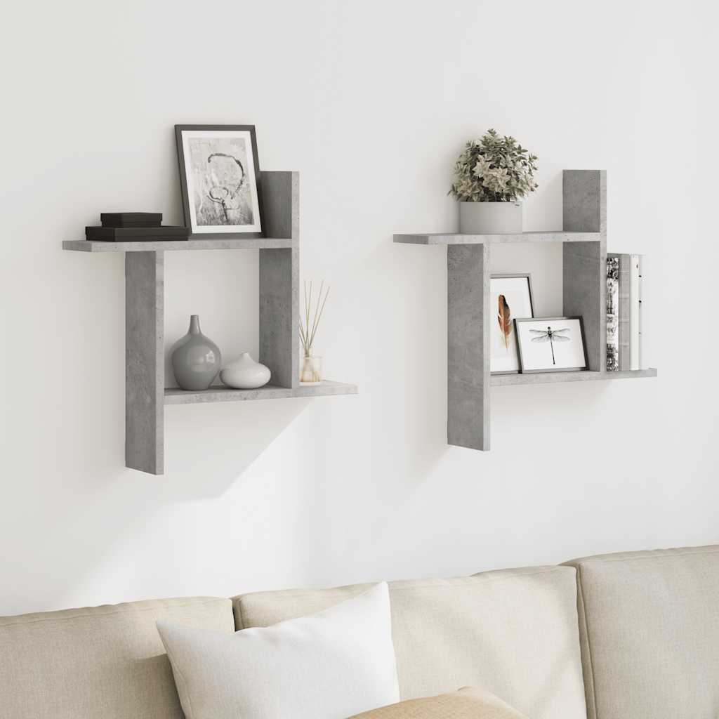 Vägghyllor 2 st betonggrå 50x12x50 cm konstruerat trä