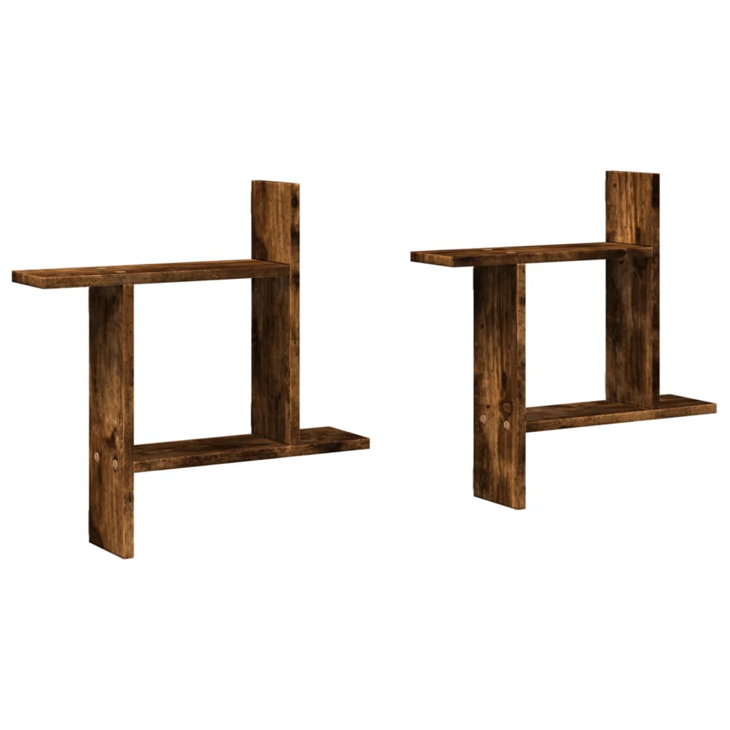 Vägghyllor 2 st rökfärgad ek 50x12x50 cm konstruerat trä