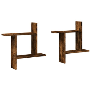 Vägghyllor 2 st rökfärgad ek 50x12x50 cm konstruerat trä