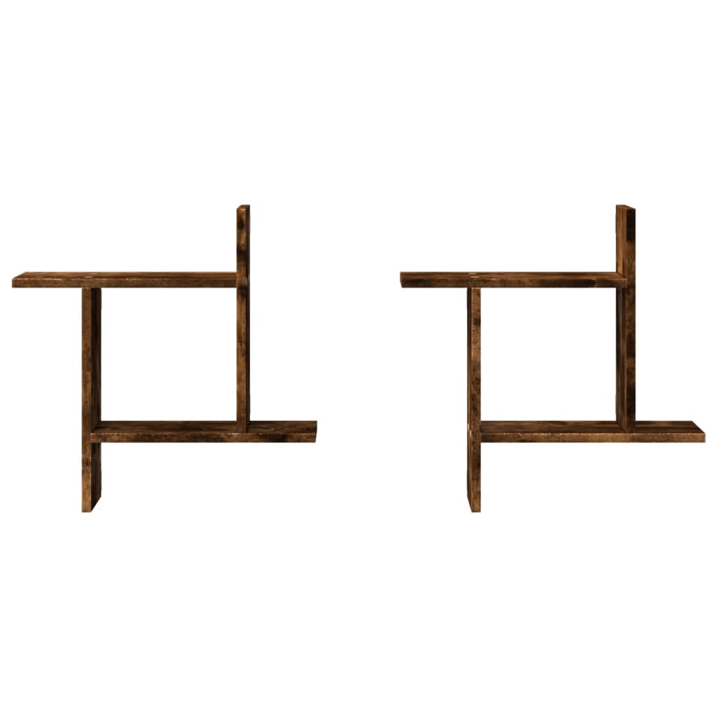 Vägghyllor 2 st rökfärgad ek 50x12x50 cm konstruerat trä