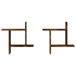 Vägghyllor 2 st rökfärgad ek 50x12x50 cm konstruerat trä