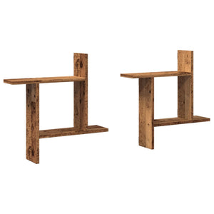 Vägghyllor 2 st åldrat trä 50x12x50 cm konstruerat trä