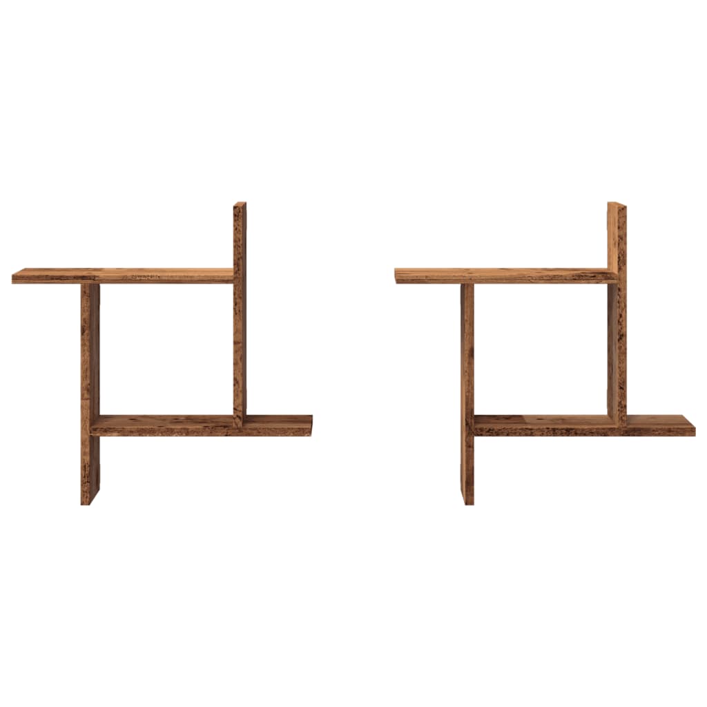Vägghyllor 2 st åldrat trä 50x12x50 cm konstruerat trä