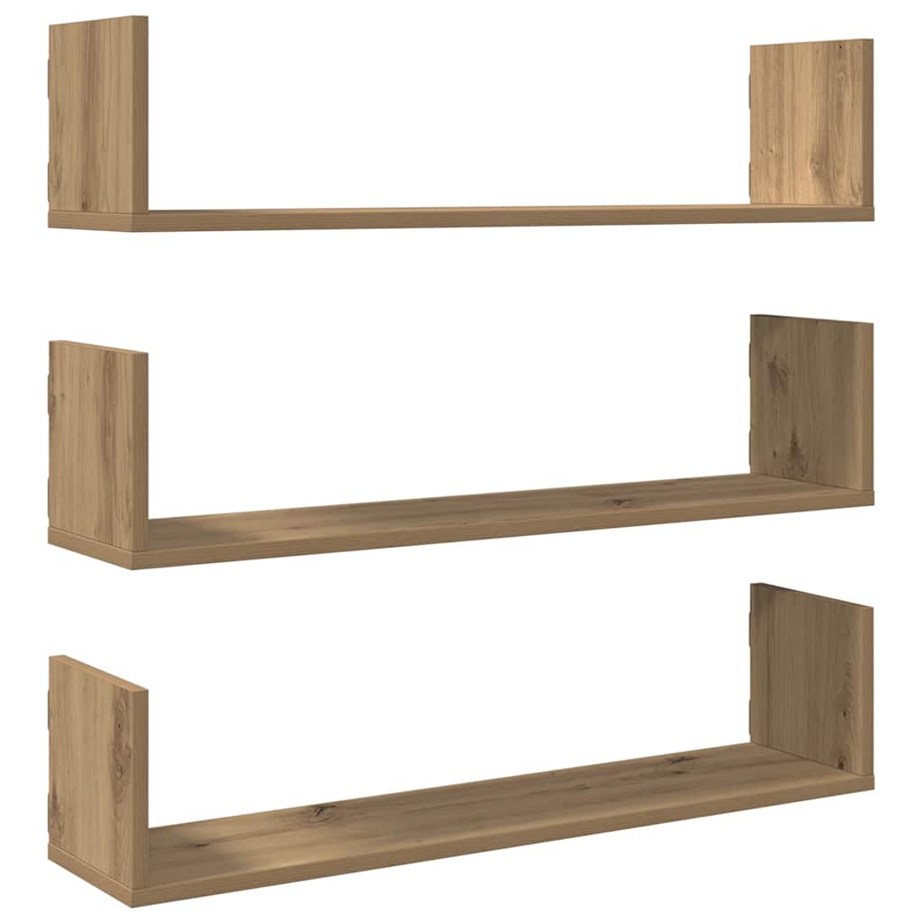 Vägghyllor 3 st ek 80x18x18 cm konstruerat trä