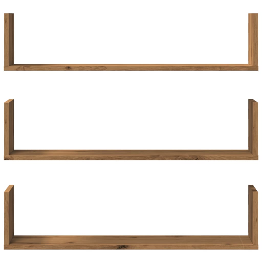 Vägghyllor 3 st ek 80x18x18 cm konstruerat trä