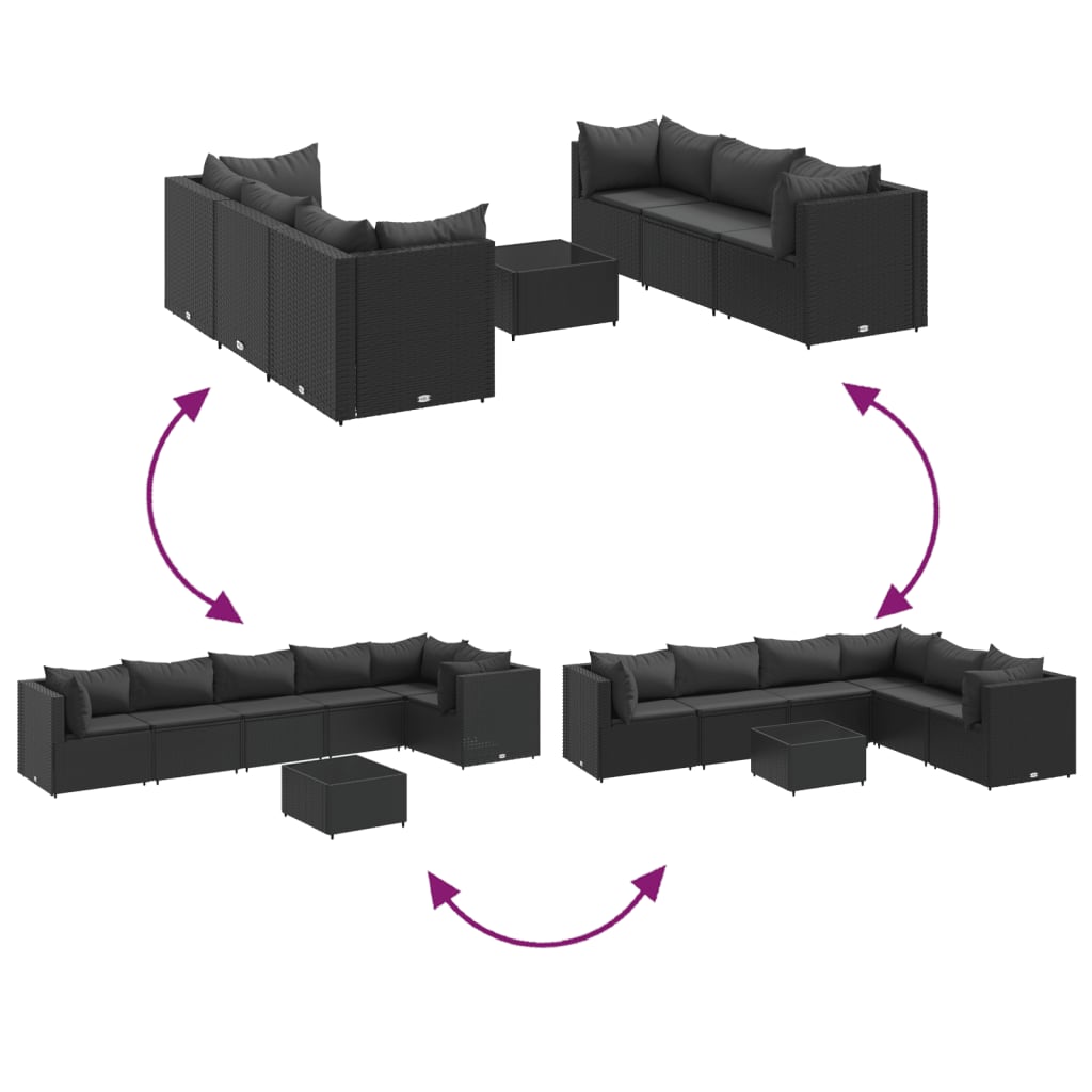 Loungegrupp för trädgården med dynor 7 delar svart konstrotting