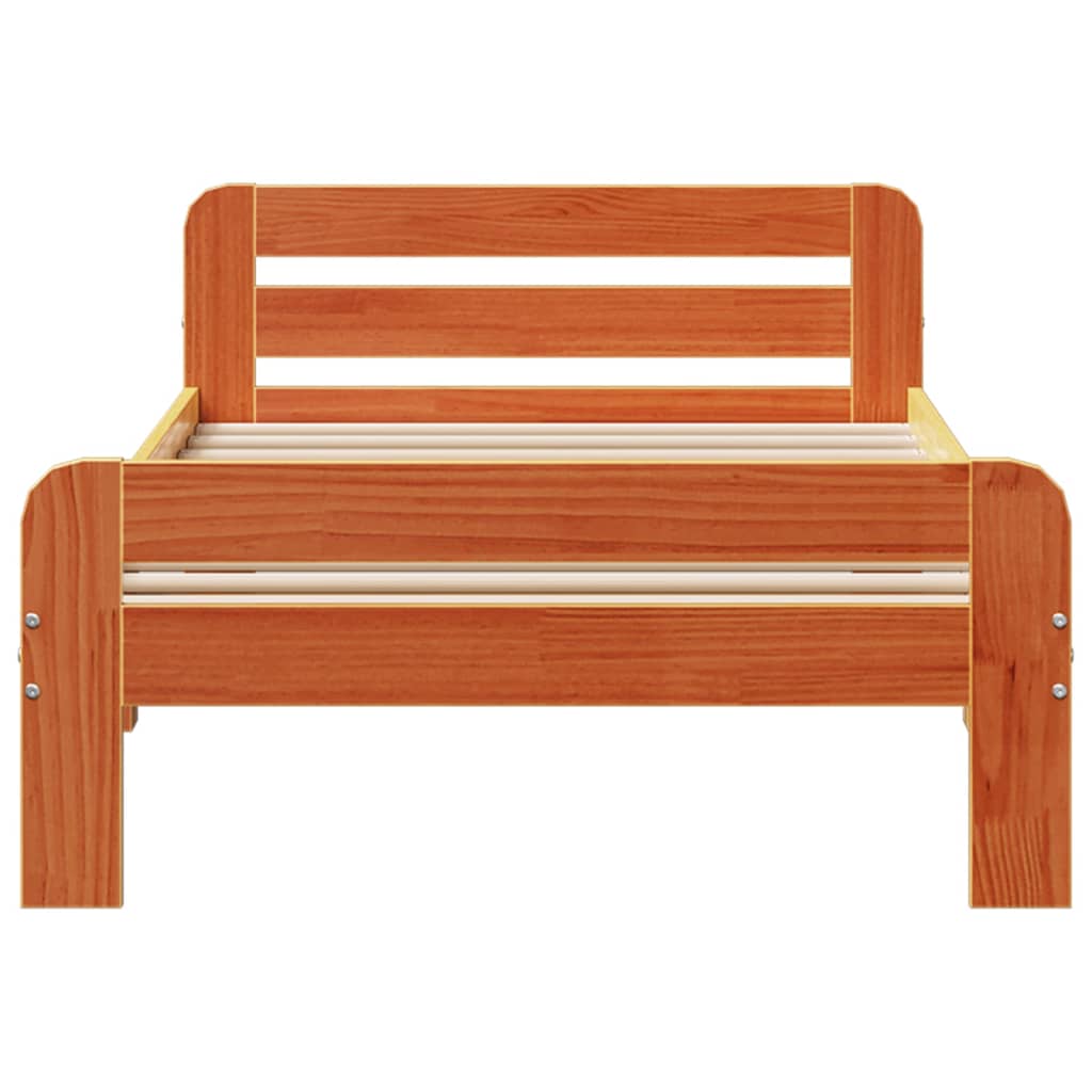 Sängram utan madrass vaxbrun 75x190 cm massiv furu