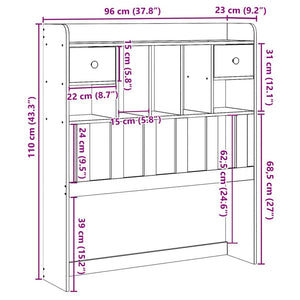 Huvudgavel med förvaring vit 90 cm massiv furu
