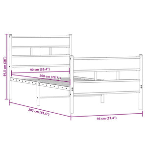 Sängram utan madrass metall sonoma-ek 90x200 cm