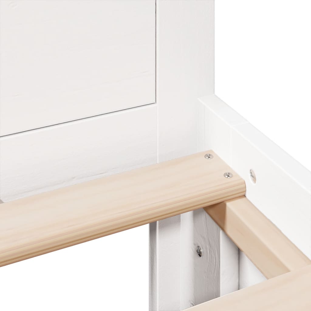 Sängram utan madrass med huvudgavel vit 200x200 cm massiv furu
