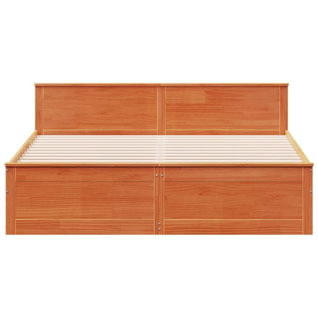 Sängram utan madrass med huvudgavel brun 180x200 cm massiv furu