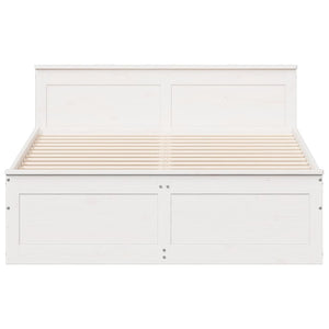 Sängram utan madrass med huvudgavel vit 150x200 cm massiv furu