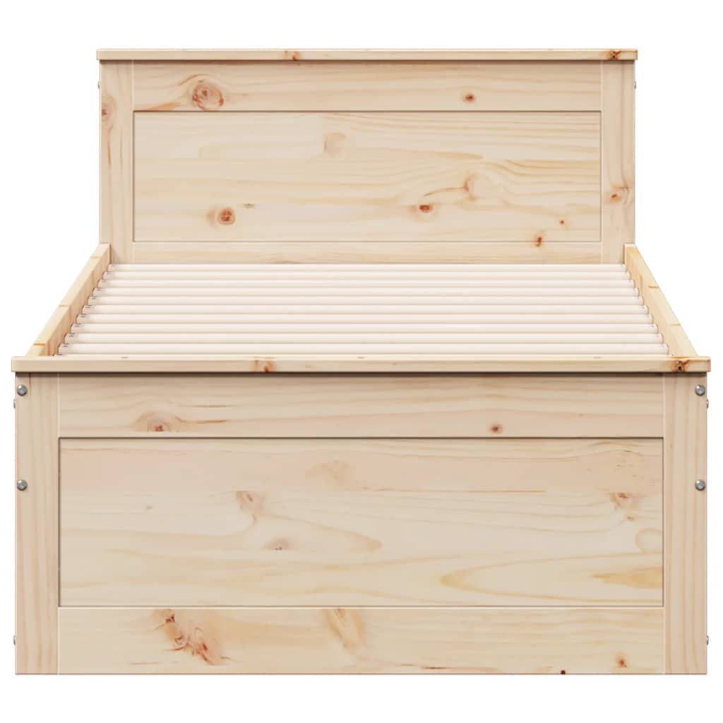 Sängram utan madrass med huvudgavel 90x200 cm massiv furu
