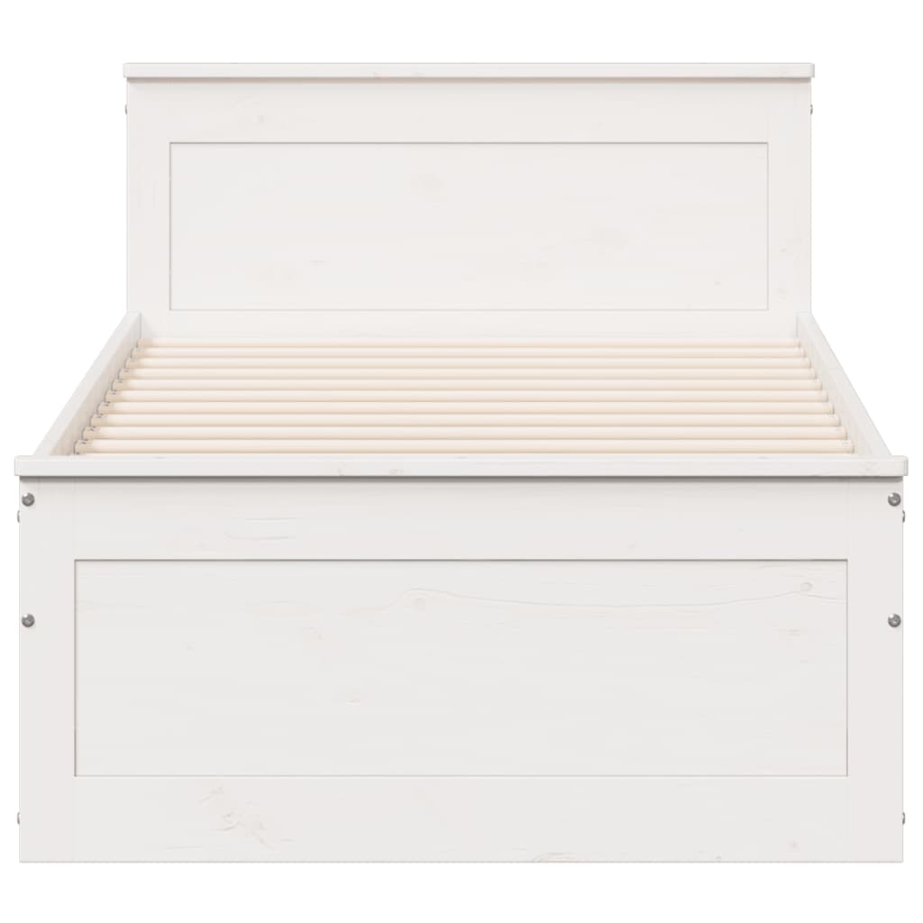 Sängram utan madrass med huvudgavel vit 90x200 cm massiv furu