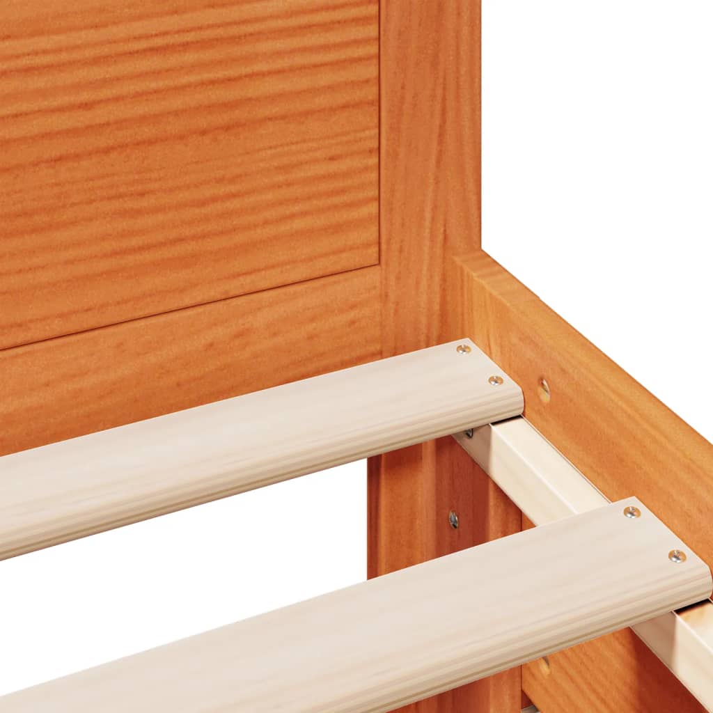 Sängram utan madrass med huvudgavel brun 90x200 cm massiv furu