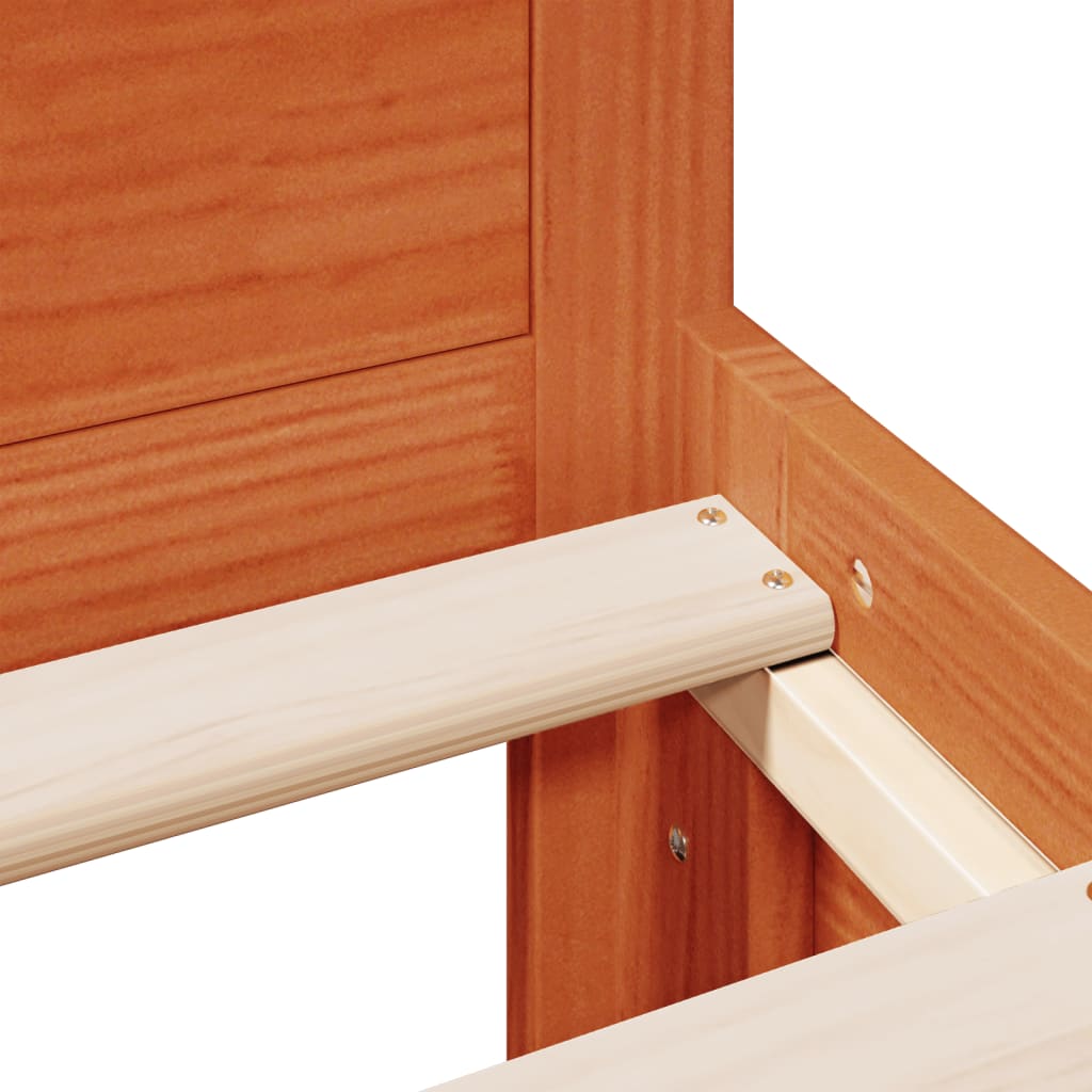 Sängram utan madrass med huvudgavel brun 140x190 cm massiv furu