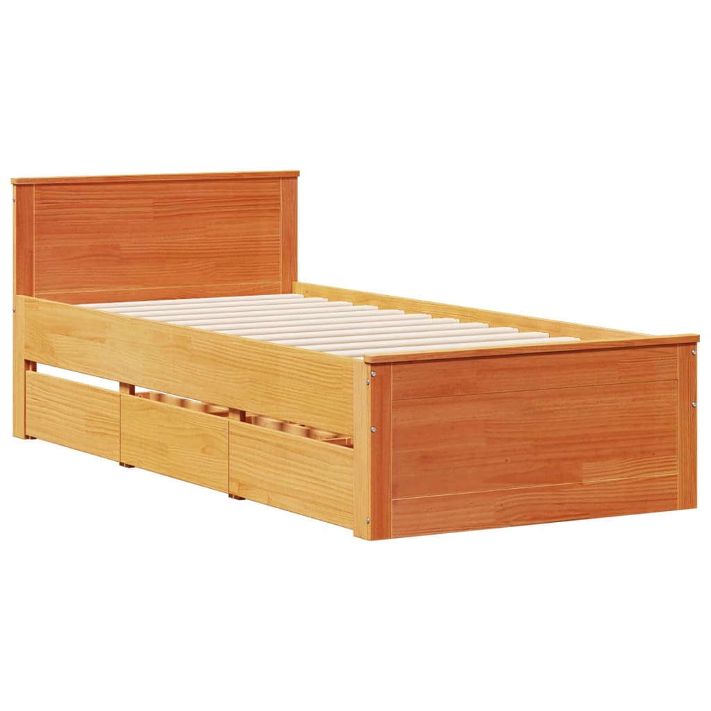 Sängram utan madrass med huvudgavel brun 75x190 cm massiv furu