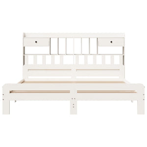 Säng med bokhylla utan madrass vit 180x200cm massiv furu