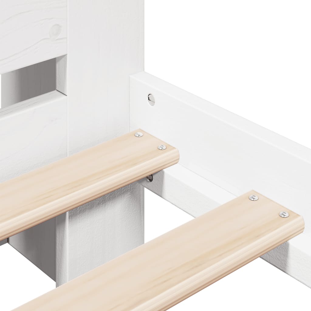 Säng med bokhylla utan madrass vit 160x200cm massiv furu