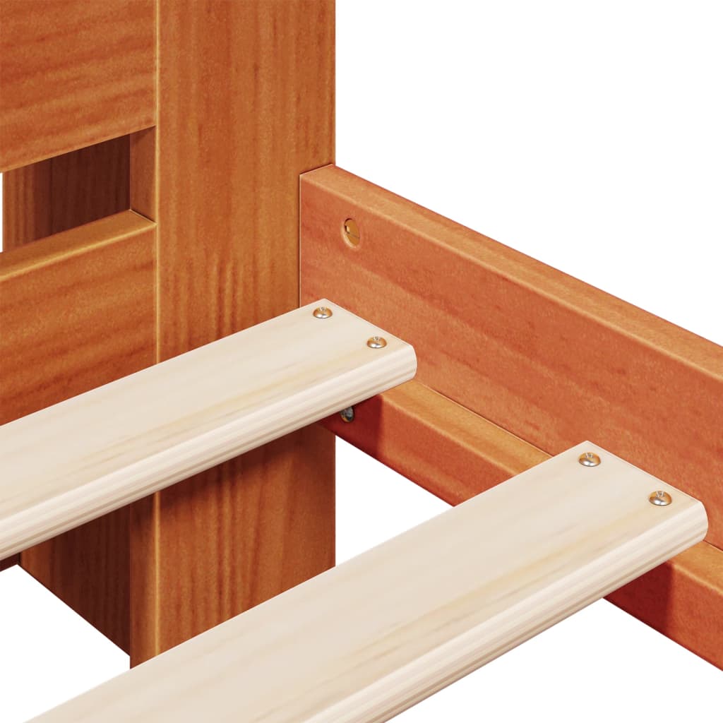 Säng med bokhylla utan madrass vaxbrun 160x200cm massiv furu