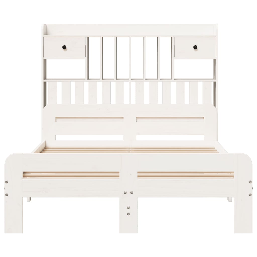 Säng med bokhylla utan madrass vit 135x190cm massiv furu