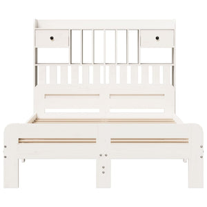 Säng med bokhylla utan madrass vit 135x190cm massiv furu