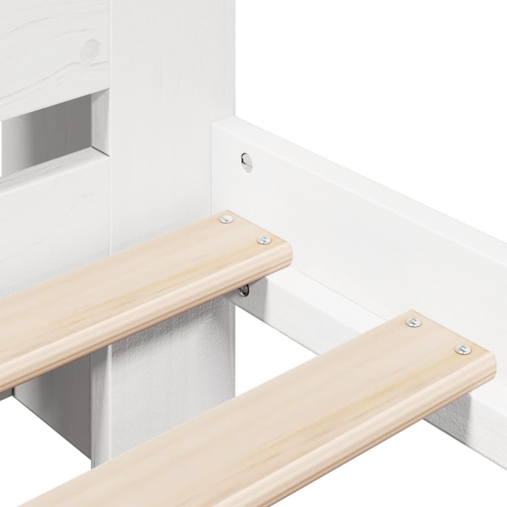 Säng med bokhylla utan madrass vit 135x190cm massiv furu