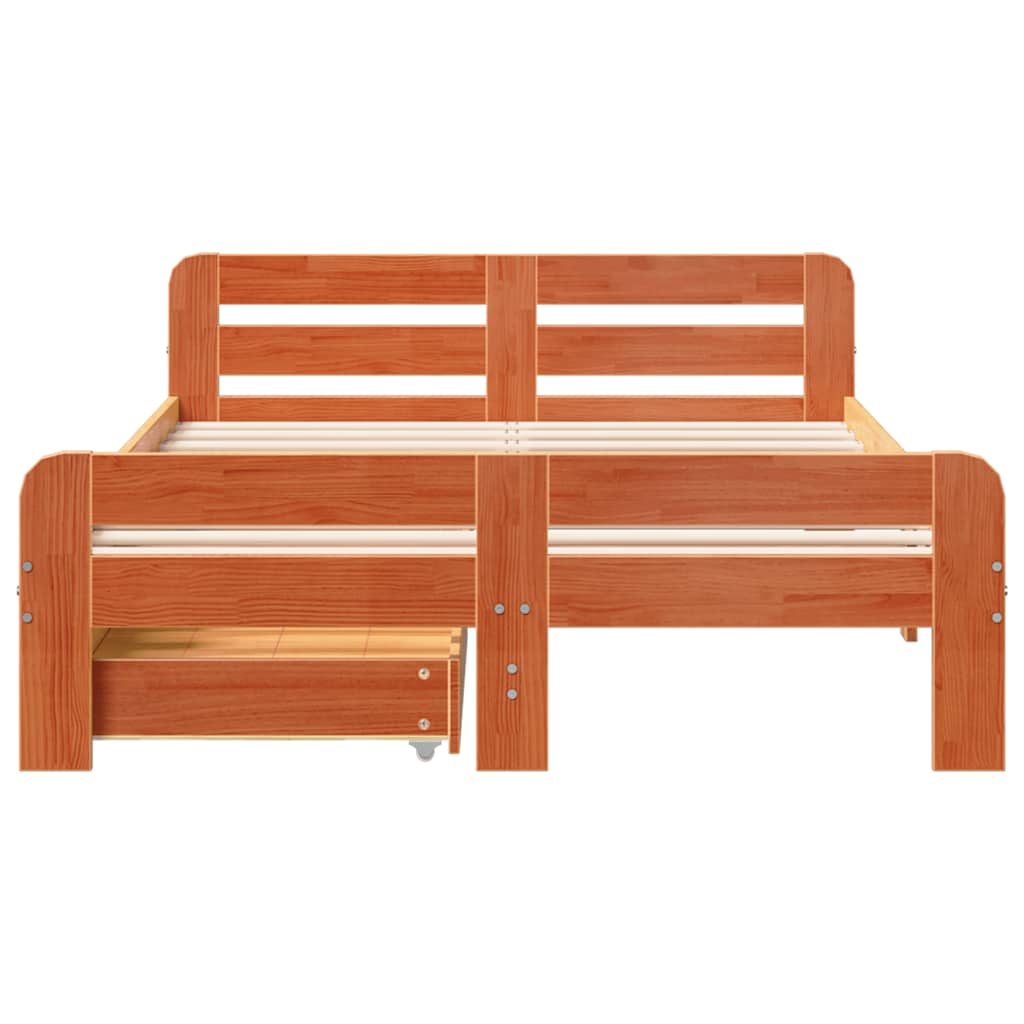 Sängram utan madrass vaxbrun 135x190 cm massiv furu