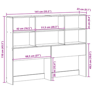 Huvudgavel med förvaring vaxbrun 135 cm massiv furu