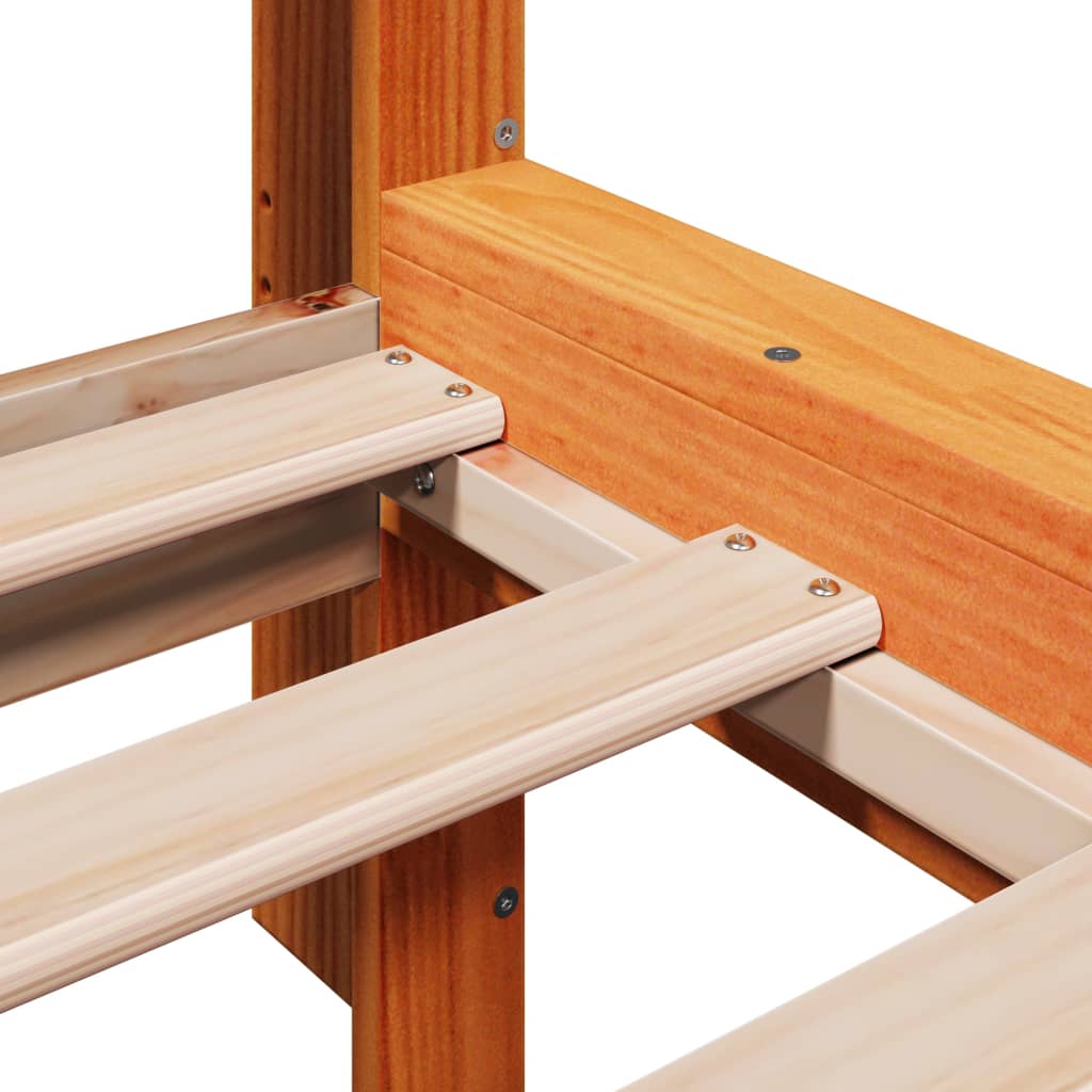 Säng med bokhylla utan madrass vaxbrun 120x200 cm massiv furu