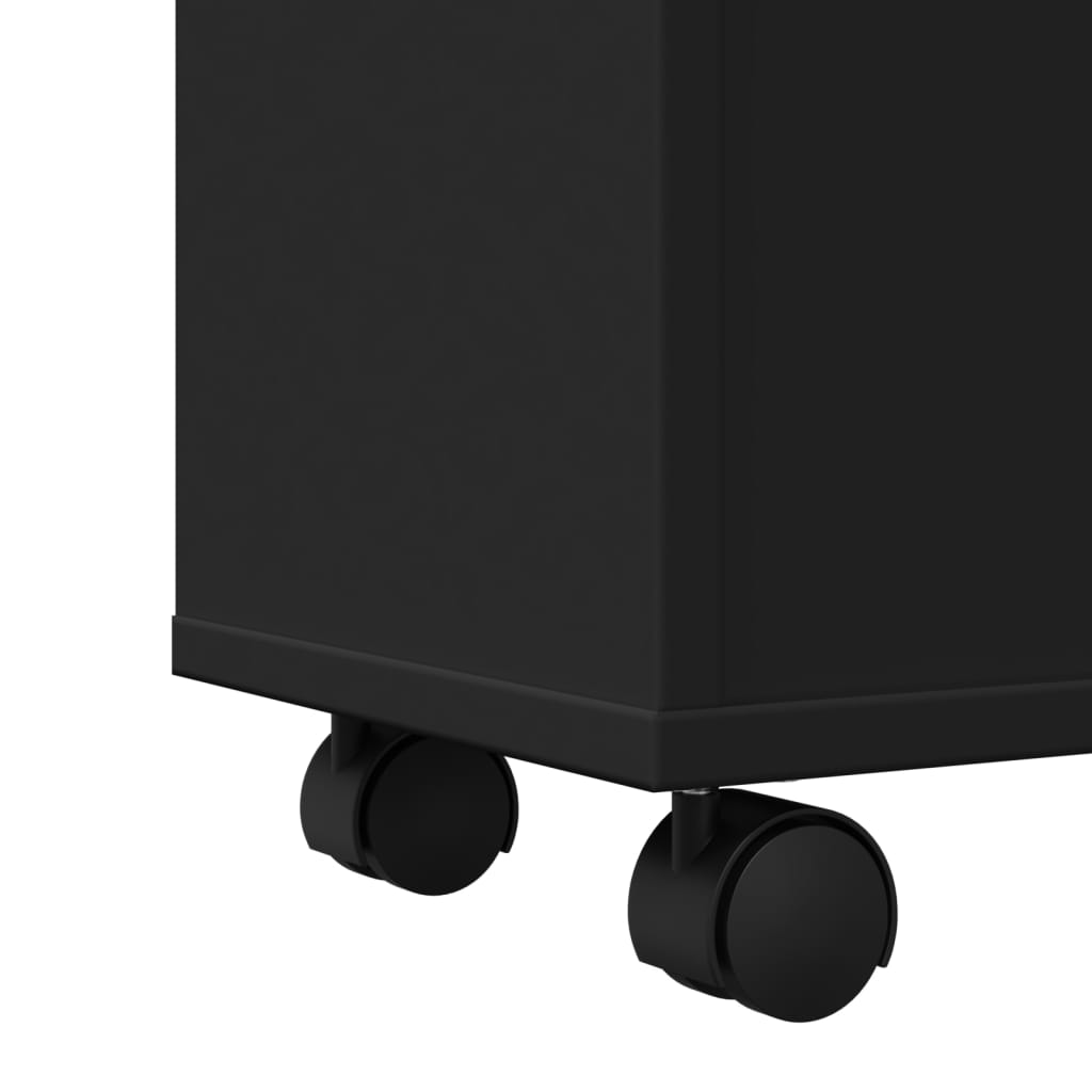Smalt badrumsskåp med hjul svart konstruerat trä