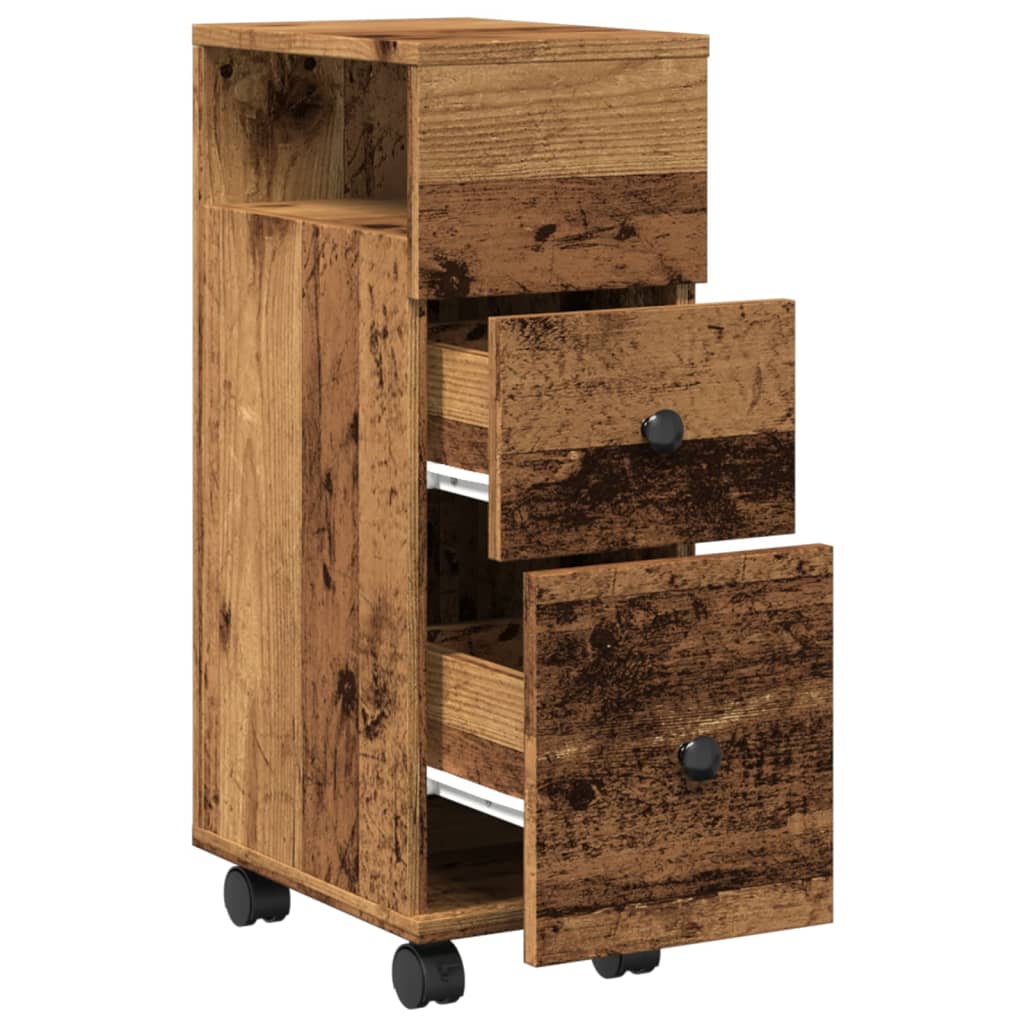 Smalt badrumsskåp med hjul gammalt trä konstruerat trä