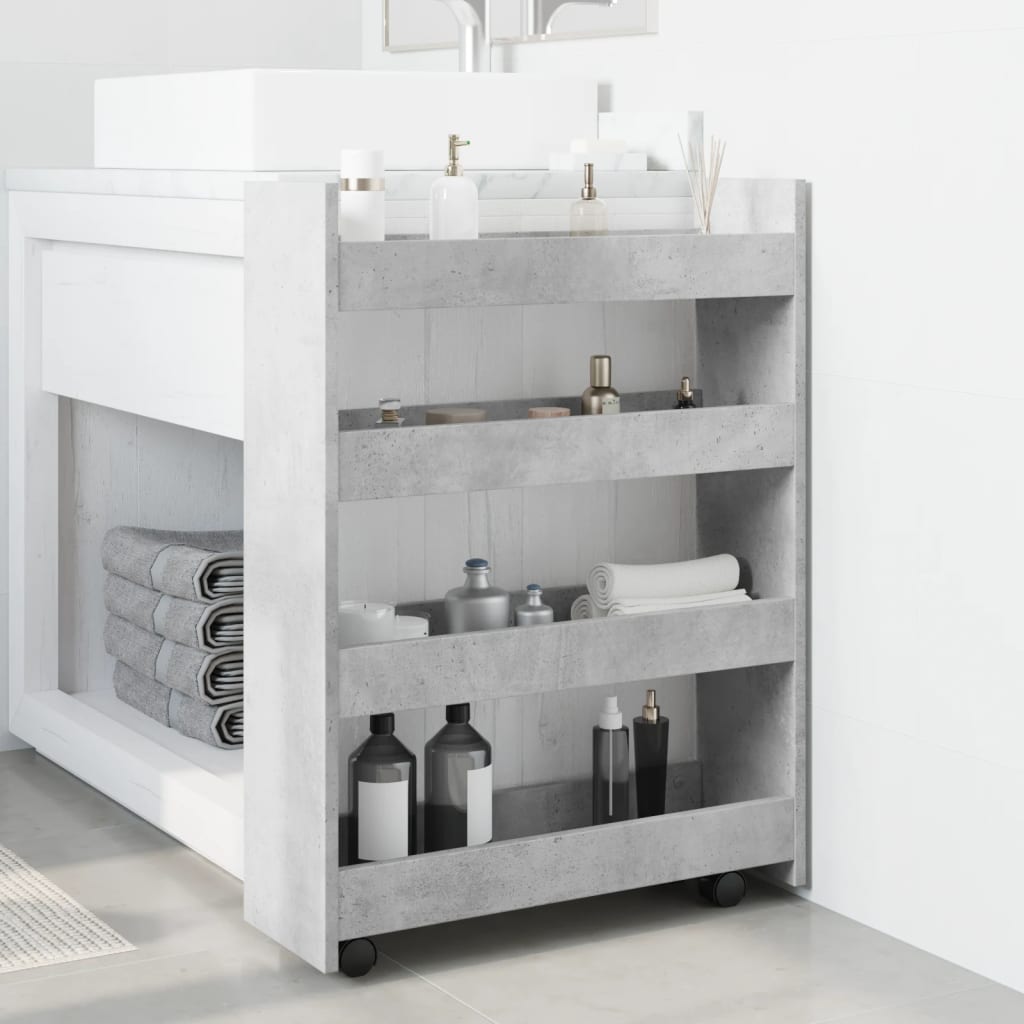 Smal förvaringsvagn 4 våningar betonggrå konstruerat trä