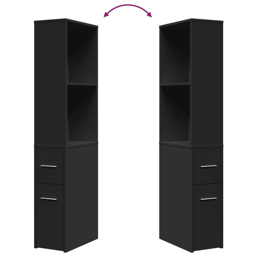 Smalt badrumsskåp med hjul svart konstruerat trä