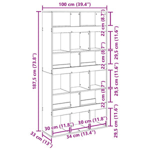 Bokhylla ek 100x33x187,5 cm konstruerat trä