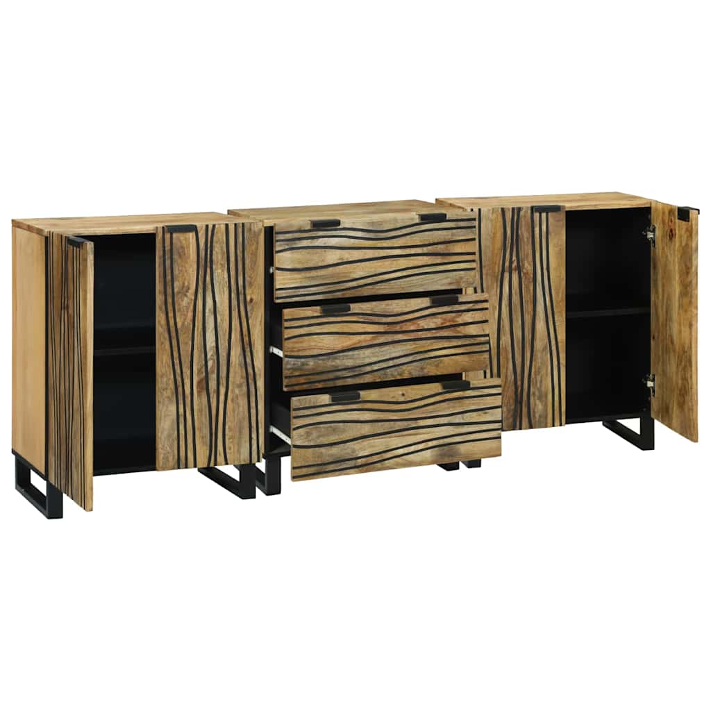 Skänksats 3 st Naturlig 180 x 33 x 75 cm Massivt mangoträ