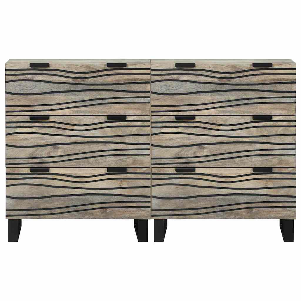 Skänksats med låda 2 pcs Vit 60 x 33,5 x 75 cm Massivt mangoträ