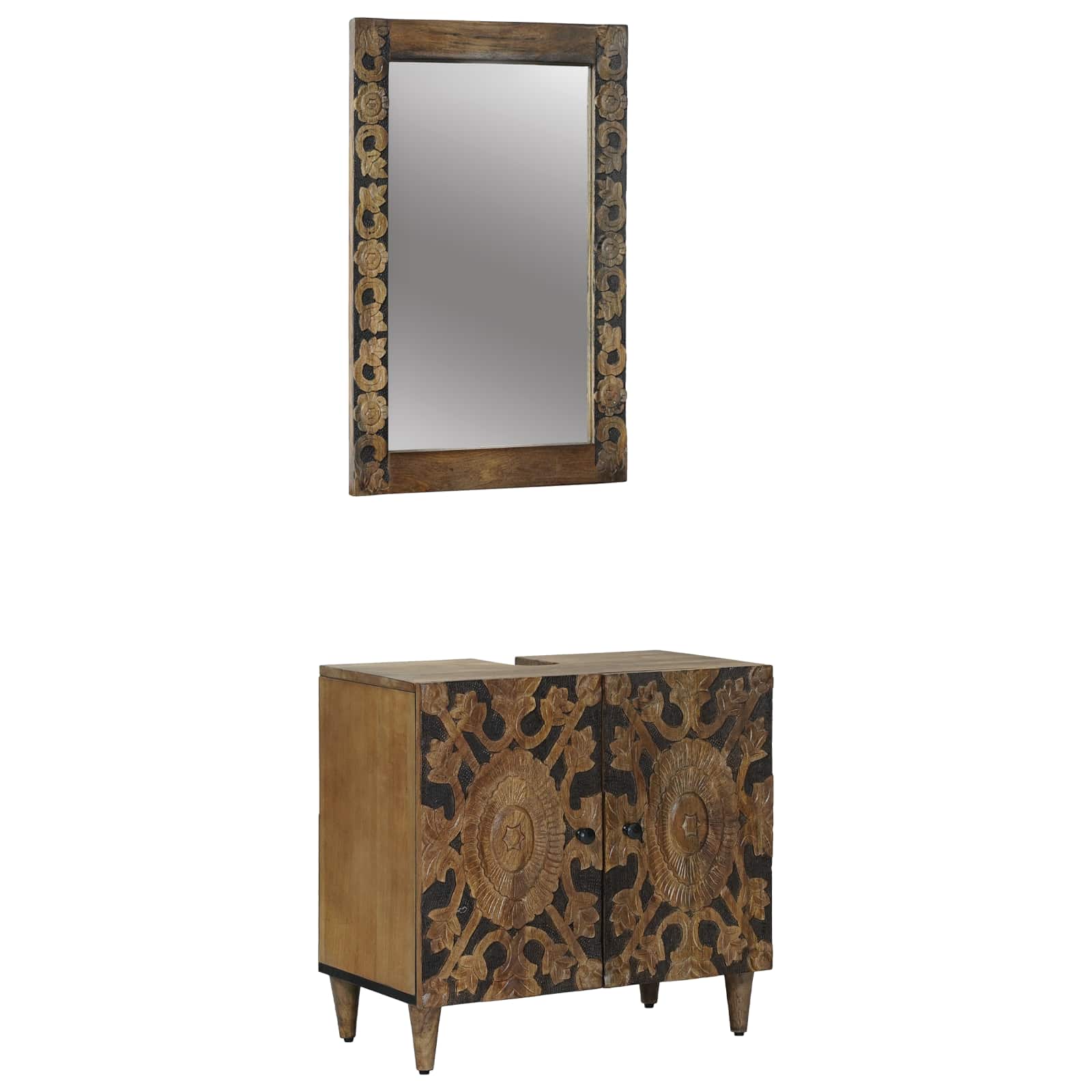 Badrumsmöbelset 2 st Brun 62 x 33 x 58 cm Massivt mangoträ
