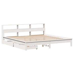 Säng med bokhylla utan madrass vit 200x200cm massiv furu