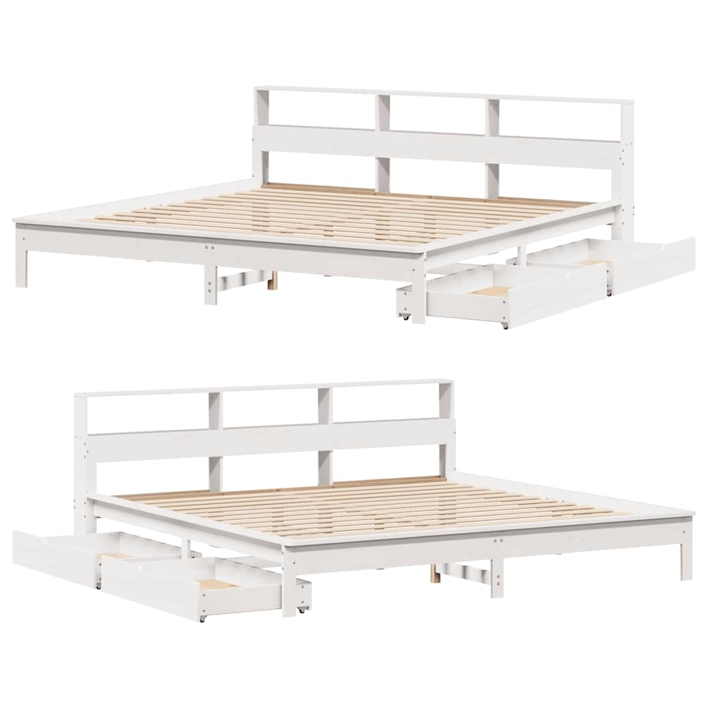 Säng med bokhylla utan madrass vit 180x200cm massiv furu