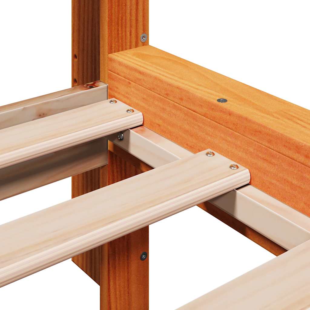 Säng med bokhylla utan madrass vaxbrun 180x200cm massiv furu