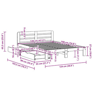 Sängram utan madrass vaxbrun 120x190 cm massiv furu