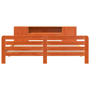 Sängram utan madrass vaxbrun 200x200 cm massiv furu