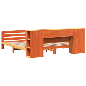 Sängram utan madrass vaxbrun 200x200 cm massiv furu