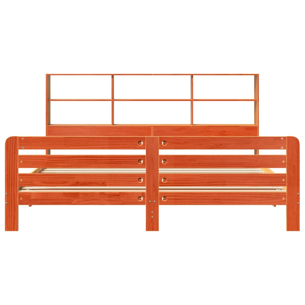 Sängram utan madrass vaxbrun 200x200 cm massiv furu