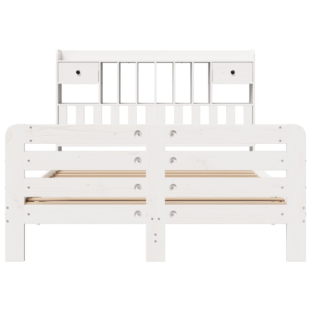 Säng med bokhylla utan madrass vit 140x200cm massiv furu