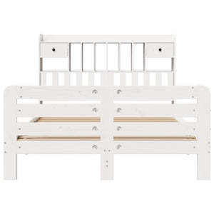 Säng med bokhylla utan madrass vit 140x200cm massiv furu