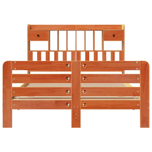 Säng med bokhylla utan madrass vaxbrun 150x200cm massiv furu