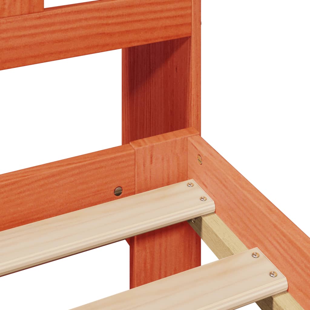 Säng med bokhylla utan madrass vaxbrun 160x200cm massiv furu